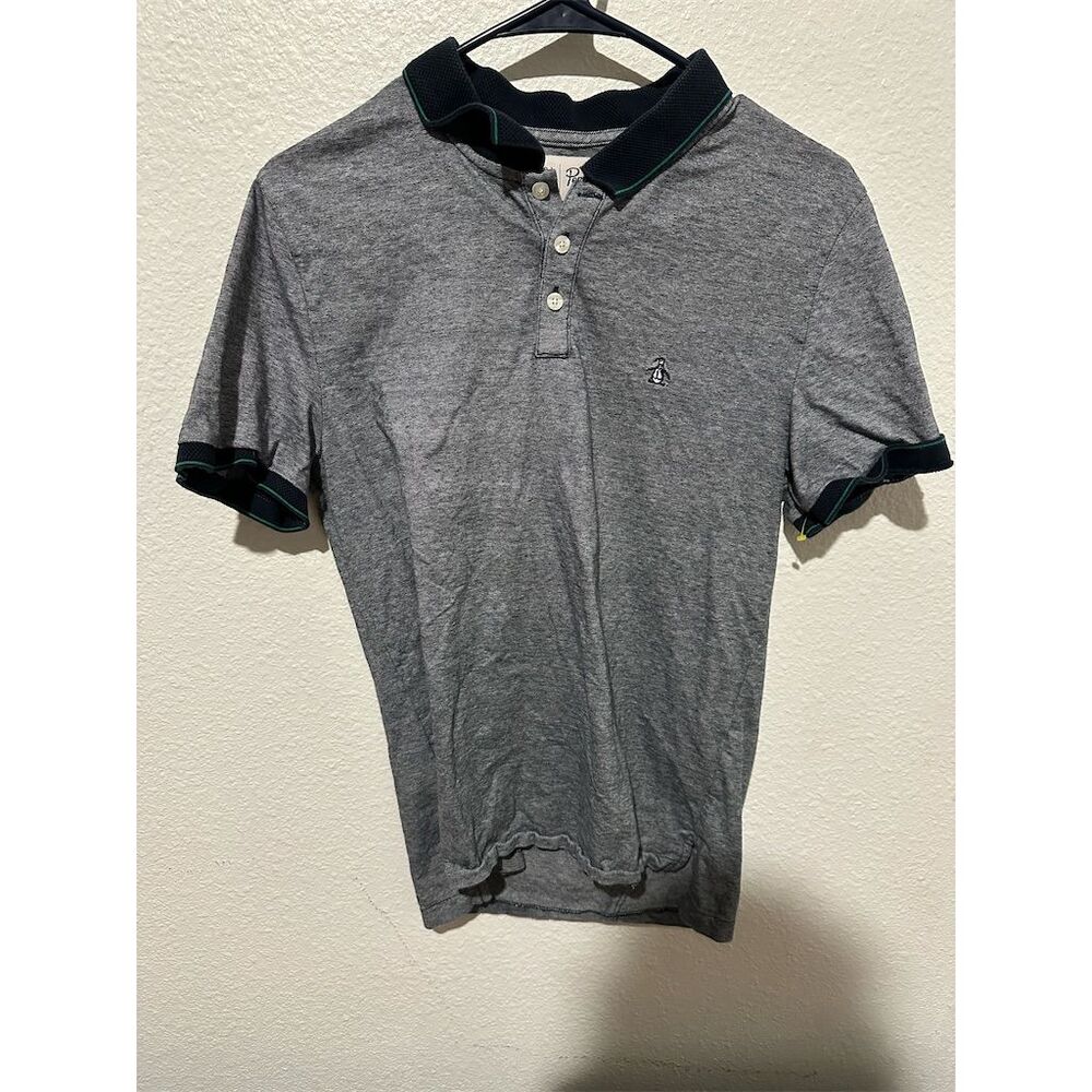 Penguin Men's Slim Fit Polo Shirt Gray Medium Short Sleeve Casual